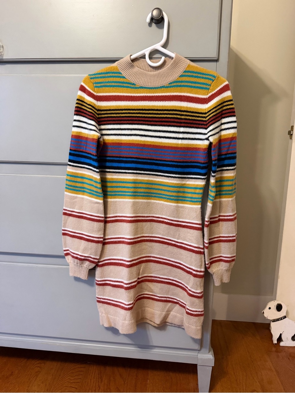 Free People Striped Cowlneck Sweater Dress in Beige, Blue, Yellow, Green, Red